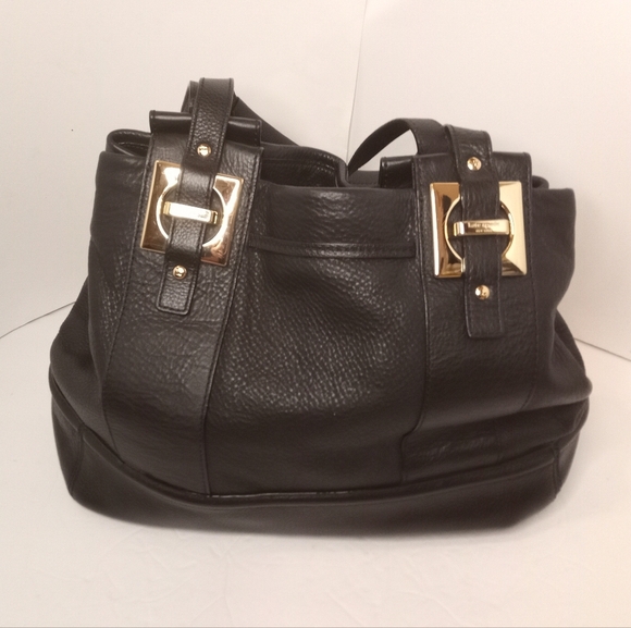 Kate Spade Pebbled Leather Black Satchel with Gold Accents - Picture 3 of 8
